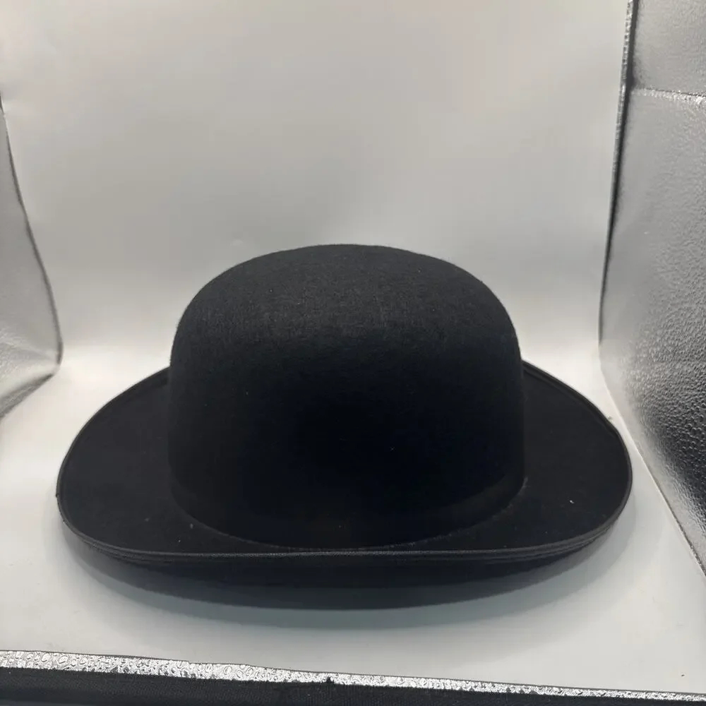 Beaver Brand Hat Bowler Derby Black Ribbon Band Bound Brim Mens Large *